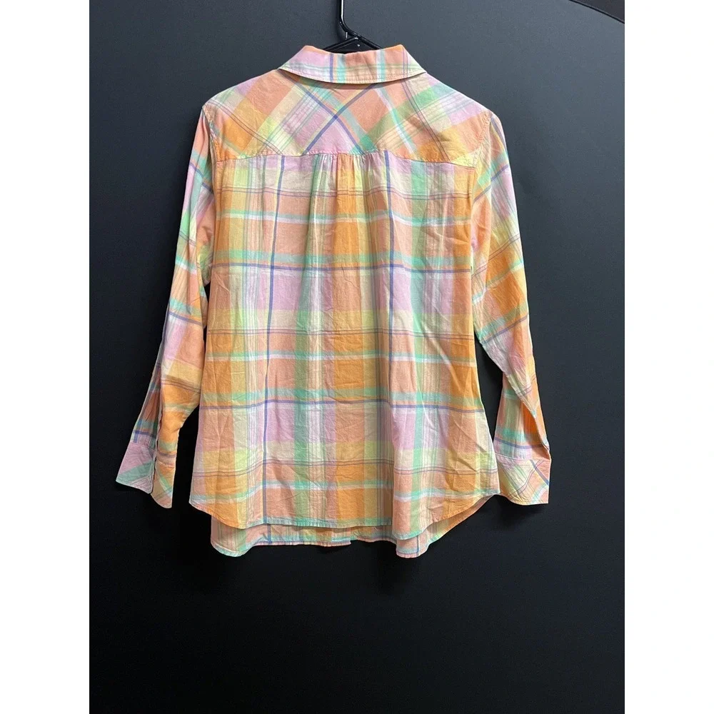Talbots Womens Top 1XP Multicolor Plaid Long Sleeve Cotton Button Up NWOT